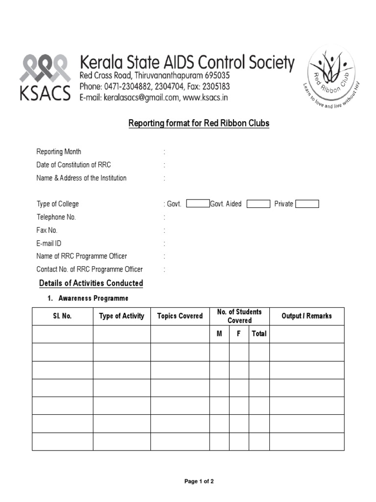 Red Ribbon Club Activity Report Format | PDF