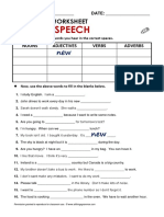 Parts Speech: Grammar Worksheet