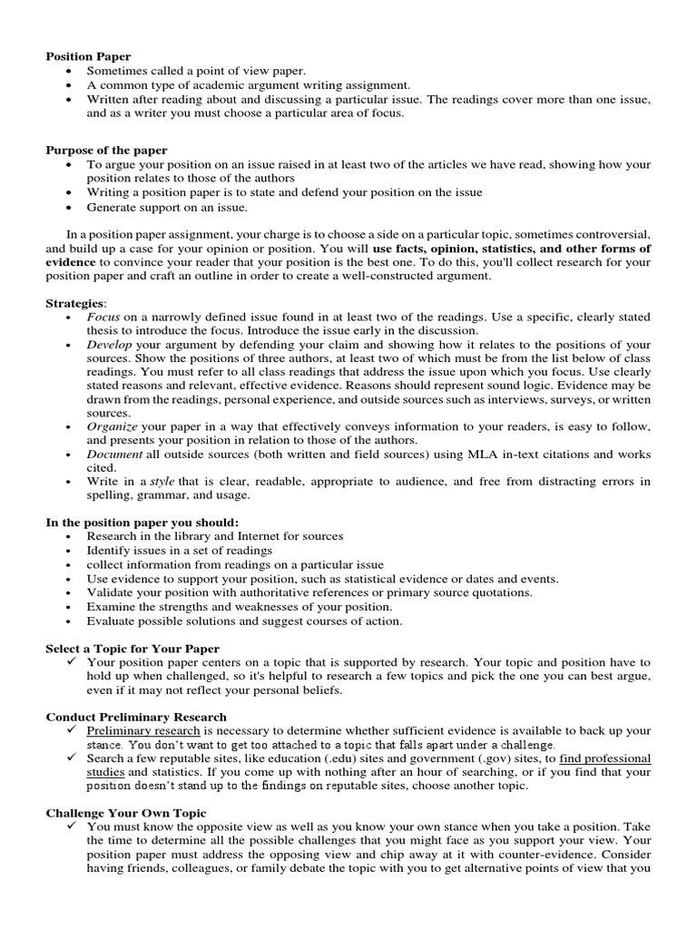 Understanding Position Papers | PDF | Argument | Reason