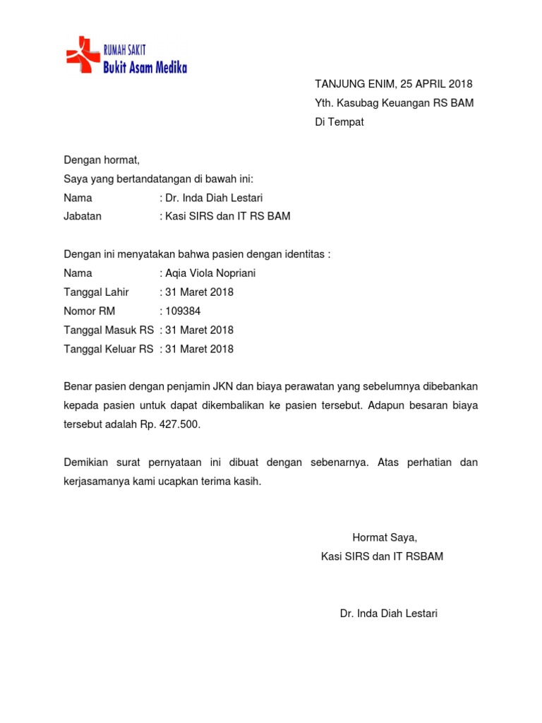 Surat Pernyataan Pasien Bpjs