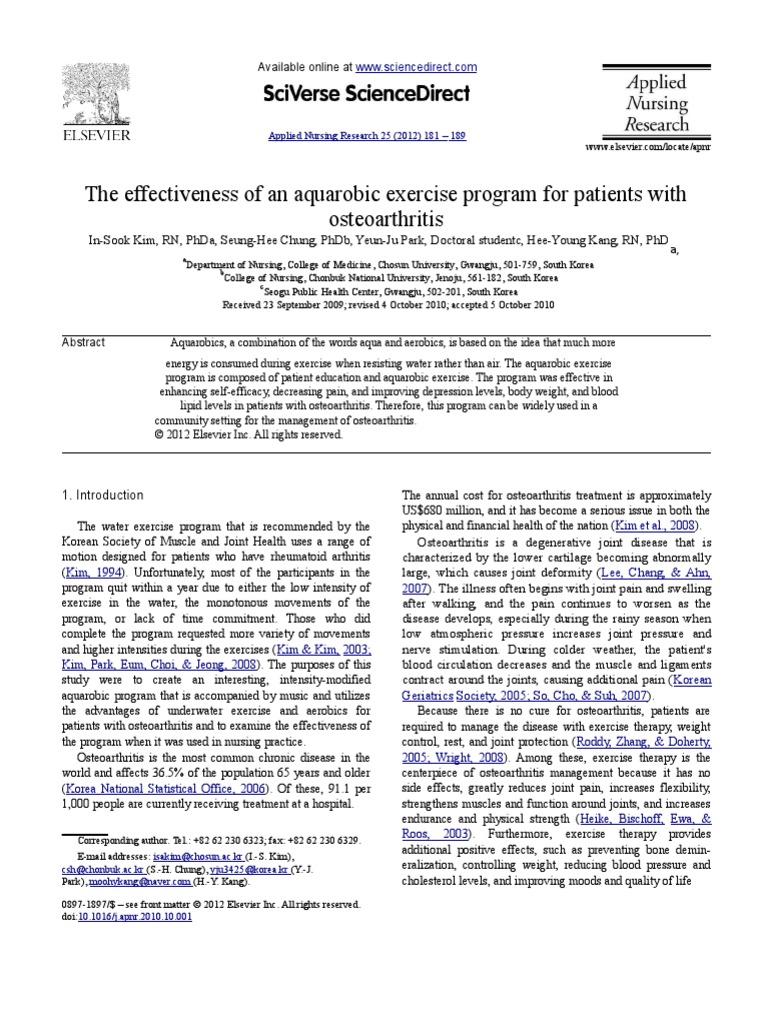 The Effectiveness Of An Aquarobic Exercise Program For Patients Osteoarthritis High Density Lipoprotein