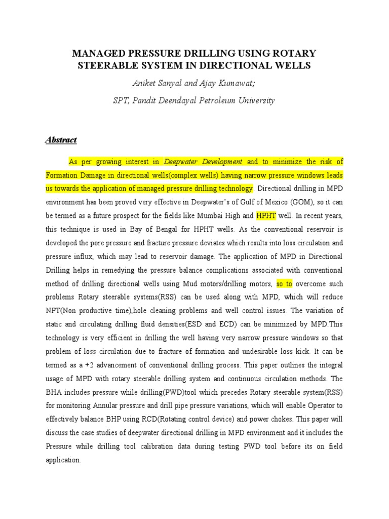 Managed Pressure Drilling in Directional Wells | PDF