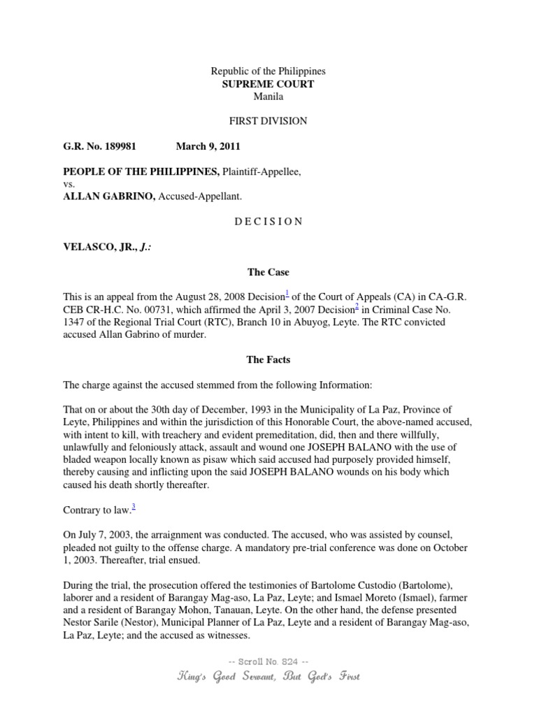 Supreme Court Ruling on Gabrino Murder Case | PDF | Murder | Witness