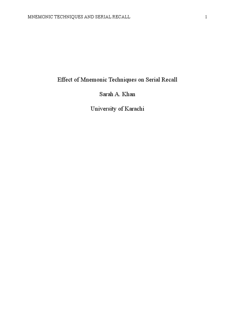 Mnemonic Techniques in Serial Recall Study | PDF | Recall (Memory ...