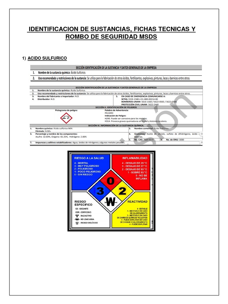 Identificacion de Sustancias y Rombo de Seguridad Msds PDF Quemar Cloro