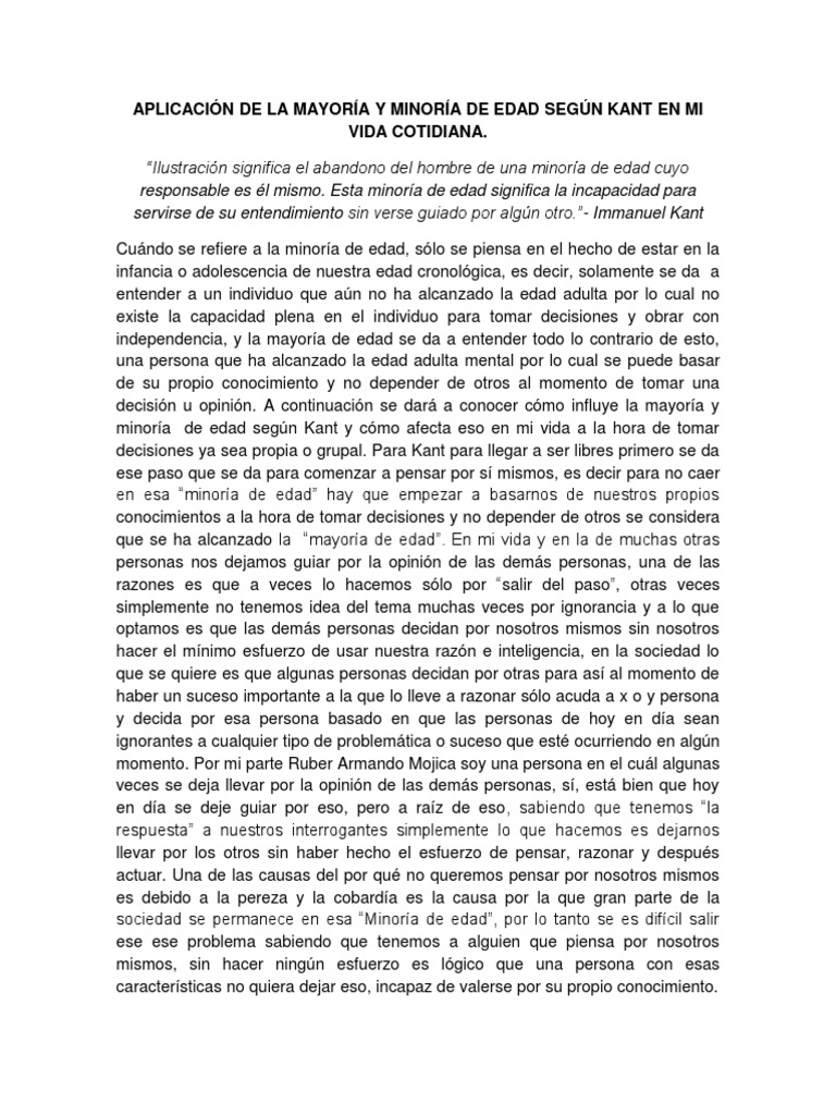 APLICACIÓN DE LA MAYORÍA Y MINORÍA DE EDAD SEGÚN KANT EN