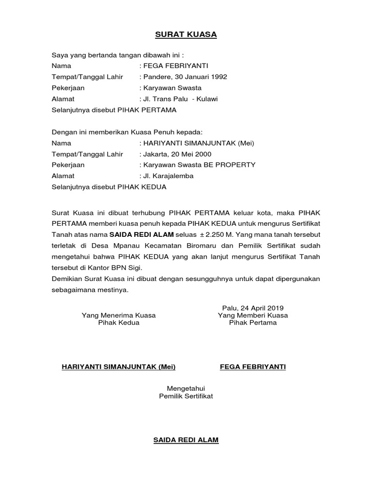 Surat Kuasa Tanah