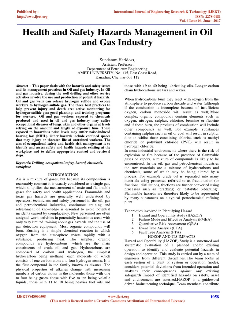 Health and Safety Hazards Management in the Oil and Gas Industry Identifying and Addressing