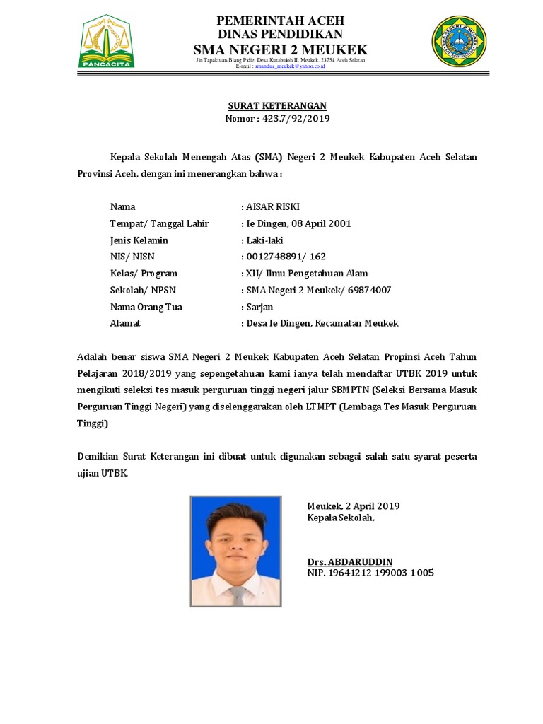 Surat Keterangan Siswa Utbk