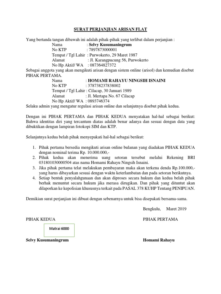 Surat Perjanjian Arisan Flat Pdf