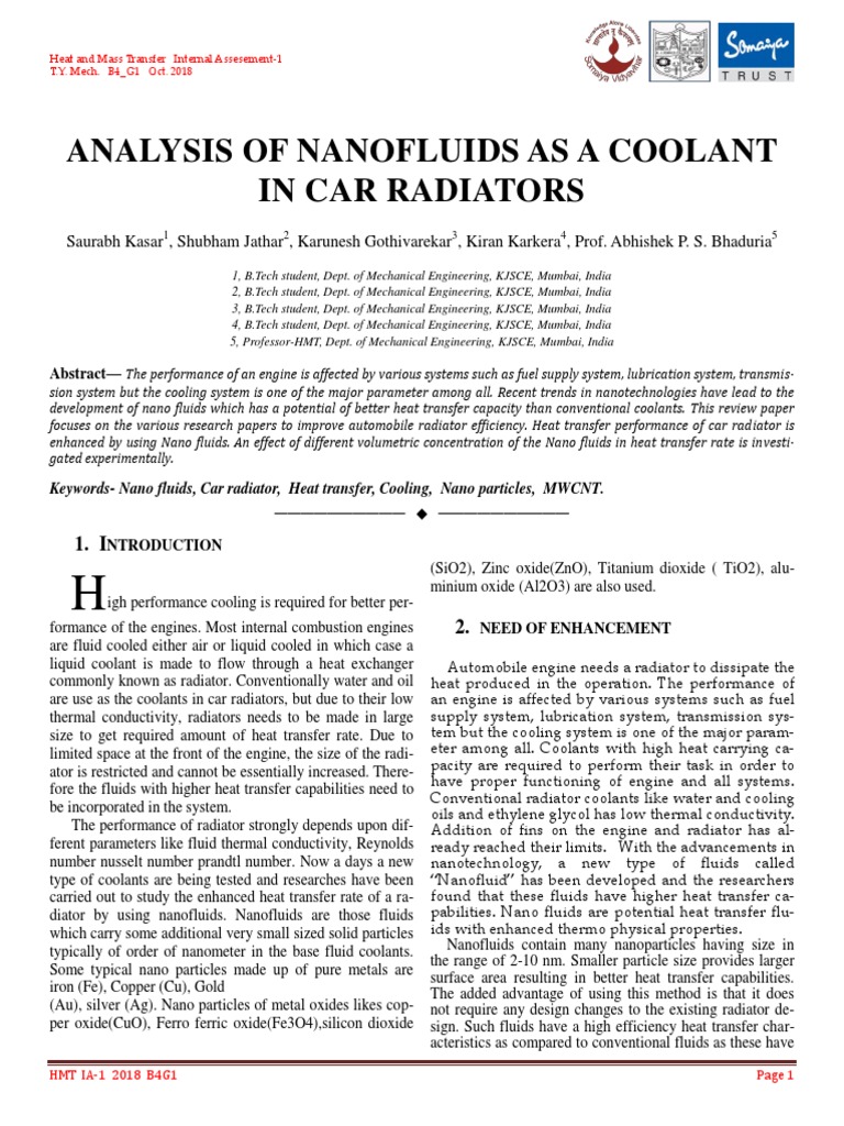 Enhancing Car Radiator Efficiency with Nanofluids | PDF | Radiator ...