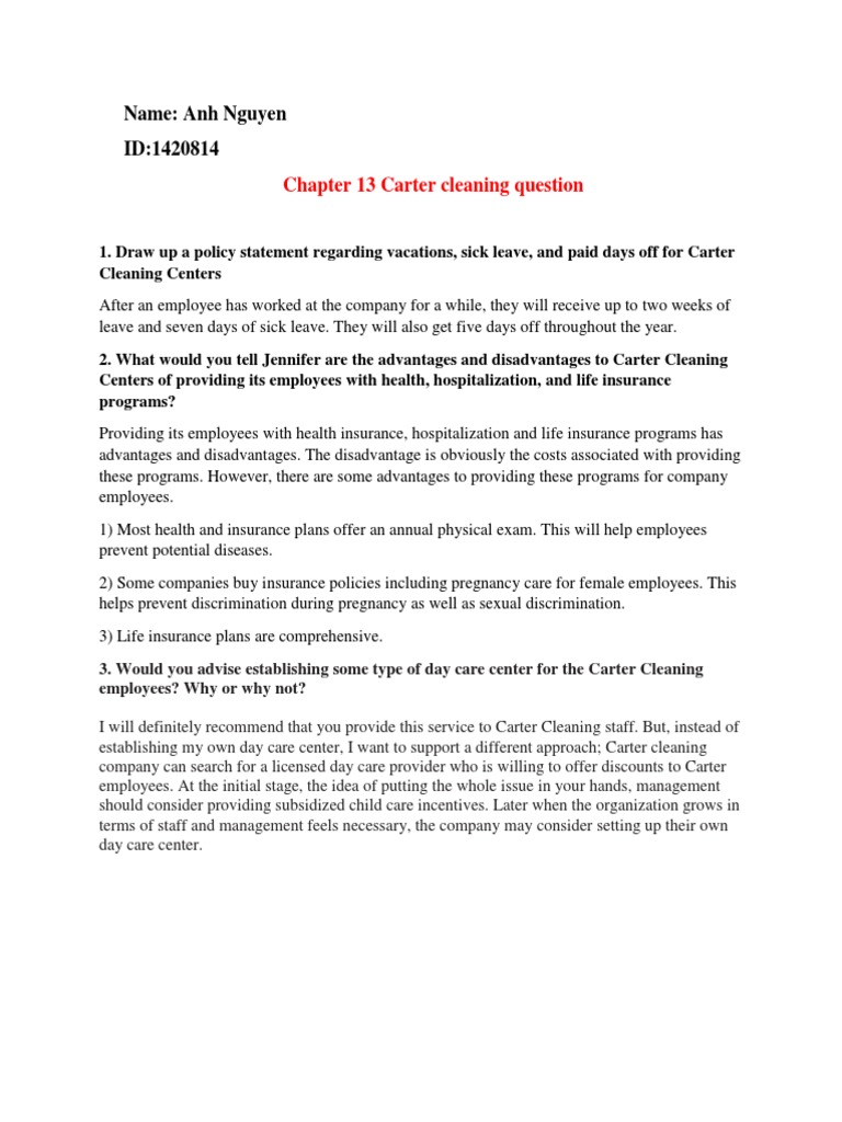 carter cleaning company case study job description