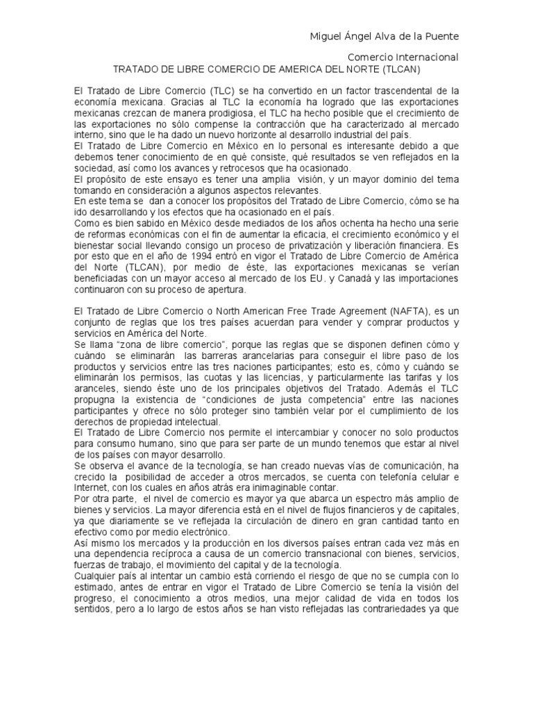 Ensayo TRATADO DE LIBRE COMERCIO | Descargar gratis PDF | Tratado de ...
