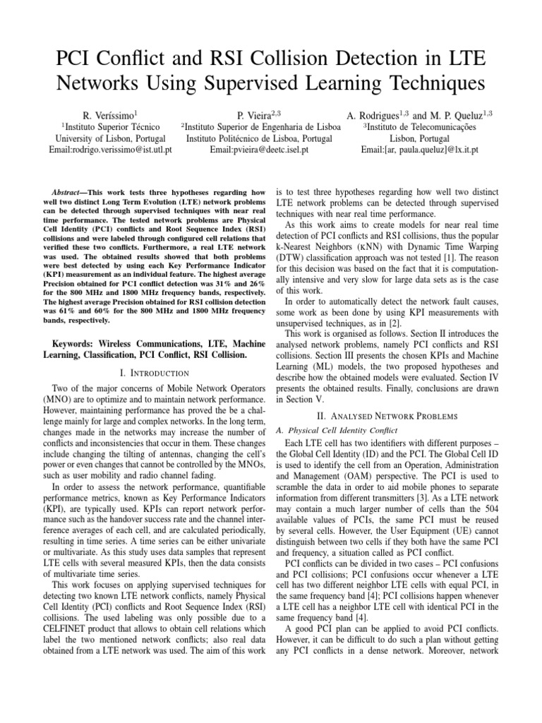 Detecting PCI and RSI Issues in LTE | PDF | Statistical Classification ...