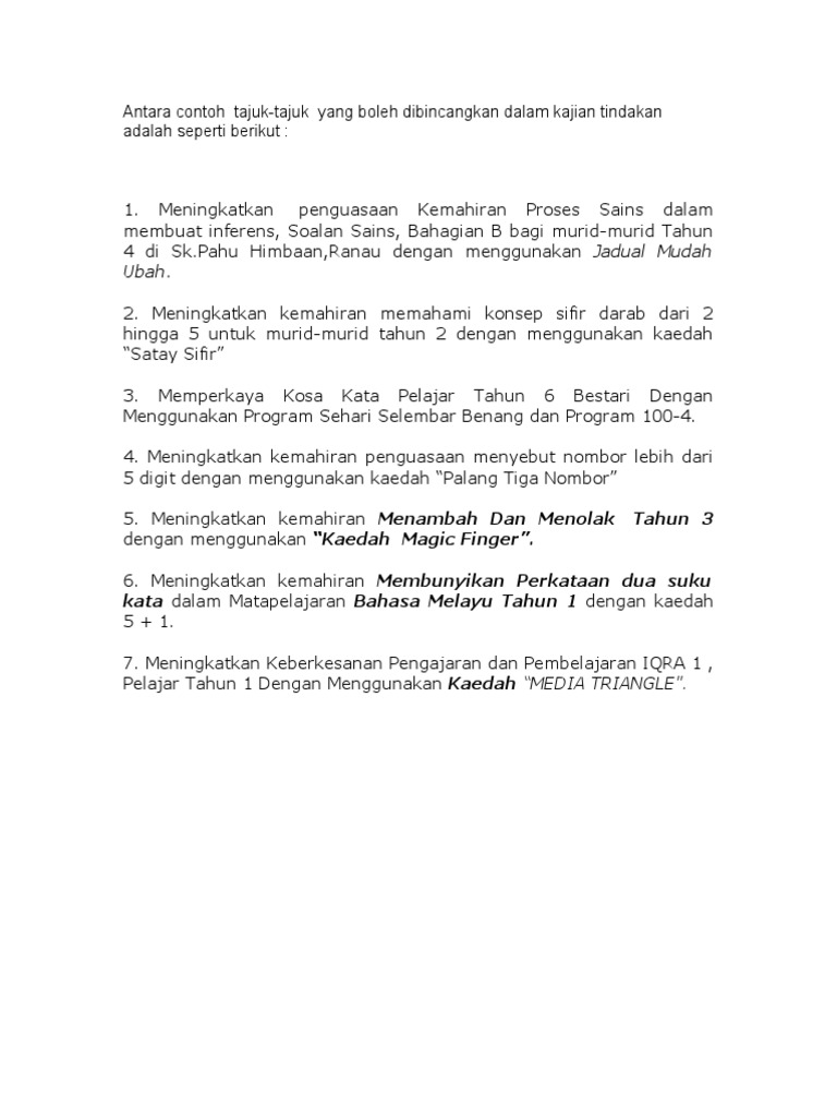 Contoh Tajuk Kajian Tindakan Pdf