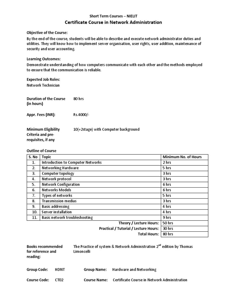Certificate Course in Network Administration | PDF | Human Resources ...