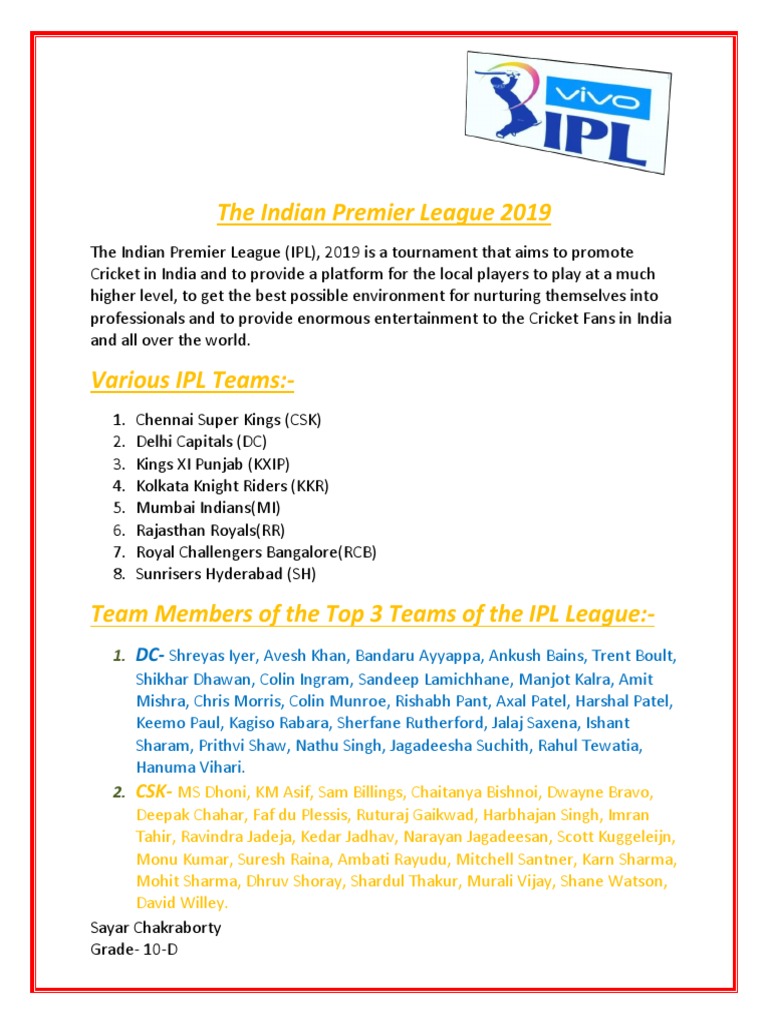 IPL (Computer Project) | PDF | Sports Teams | One Day International Cricket