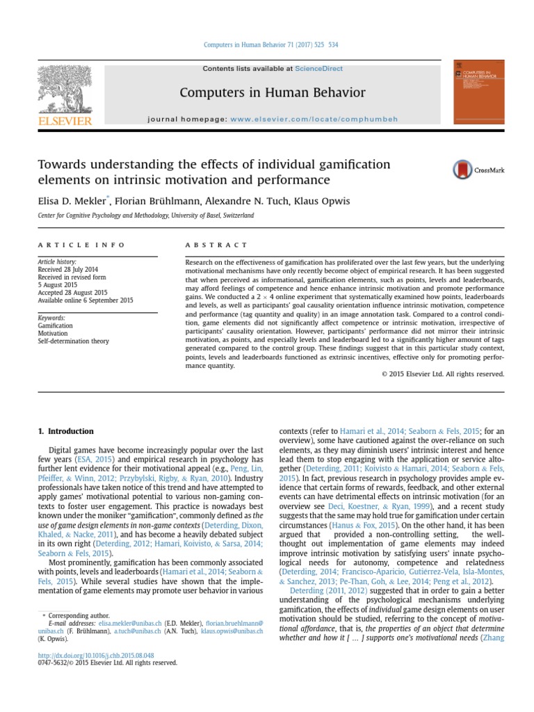 Towards Understanding The Effects of Individual Gamification Elements ...