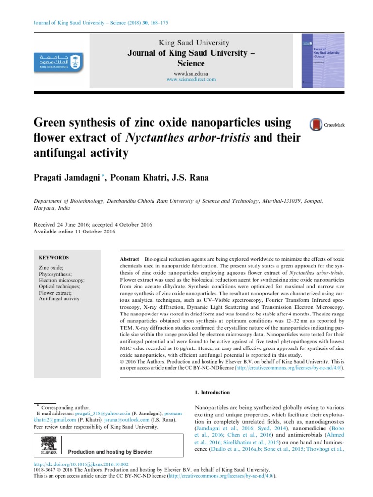 Green Synthesis of ZnO Nanoparticles | PDF | Zinc Oxide | Nanoparticle