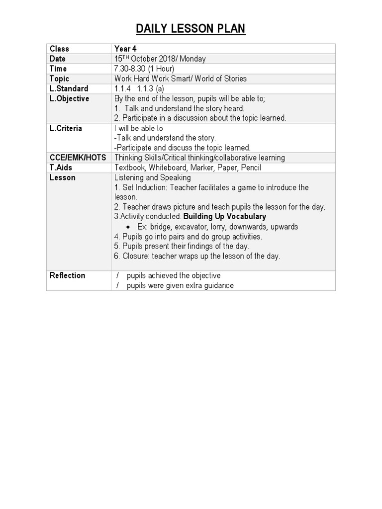 Year 1 & 4 Daily Lesson Plans | PDF | Lesson Plan | Educational Psychology