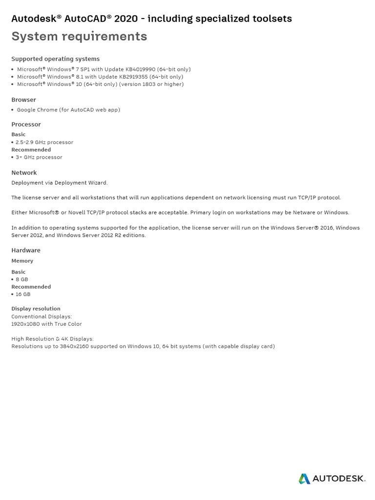 Autocad 2020 System Requirements A4 En Pdf Auto Cad Arc Gis