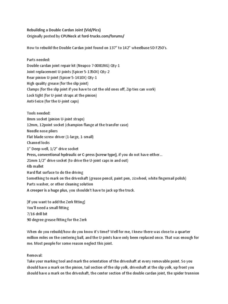 How To Rebuild The Double Cardan Joint | PDF | Machines | Mechanical