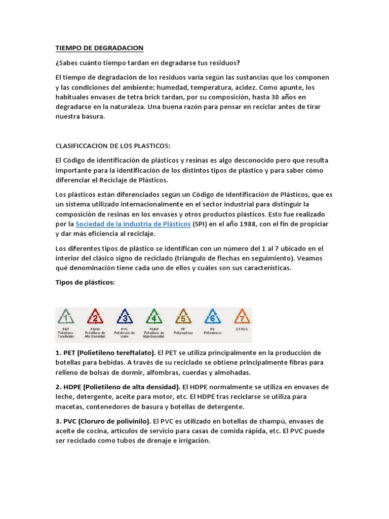 Tiempo de degradación de residuos | PDF | El plastico | Lentes