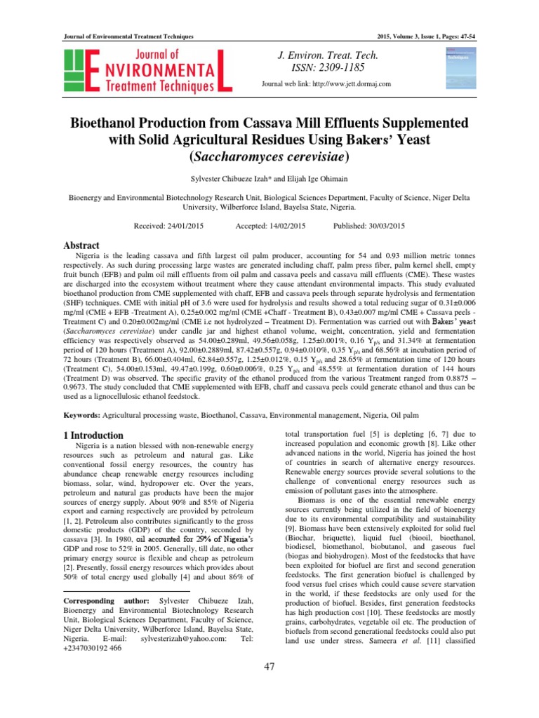 Bioethanol from Cassava Mill Waste | PDF | Biofuel | Ethanol
