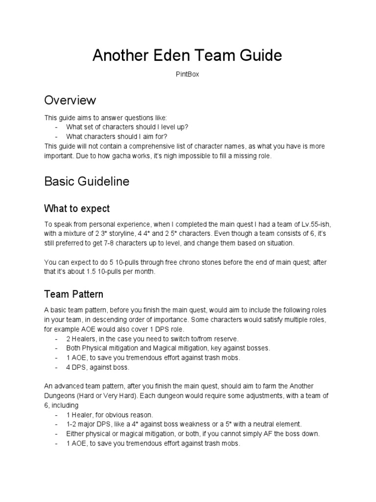 Another Eden Team Building Guide | PDF | Gaming | Leisure