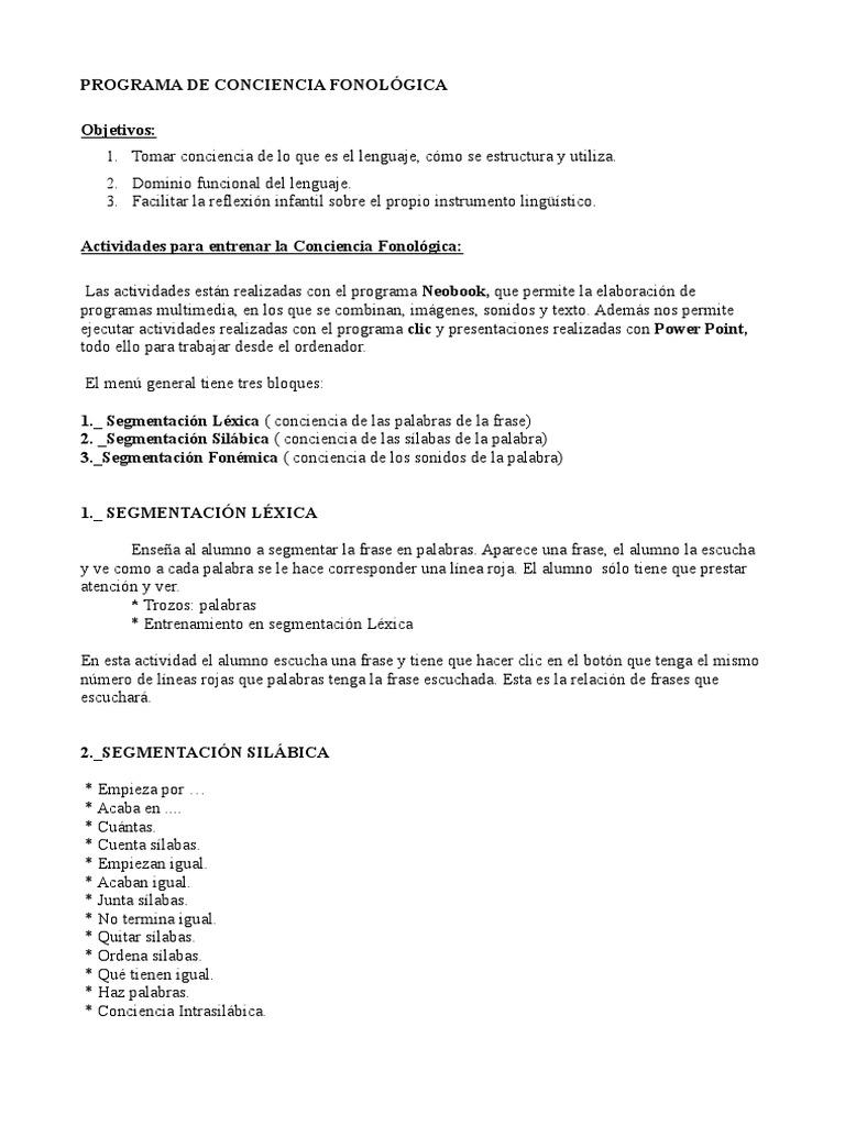 PG Conciencia Fonologica | PDF | Palabra | Sílaba