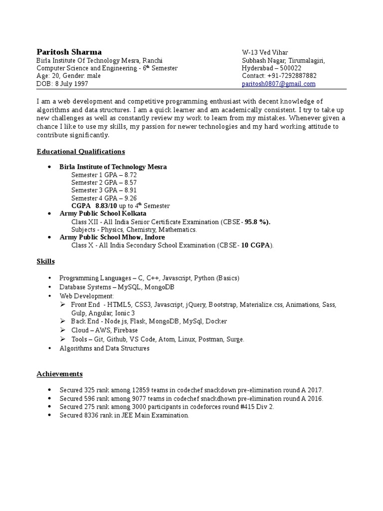 Paritosh Sharma's Tech Resume | PDF | Web Application | Software ...