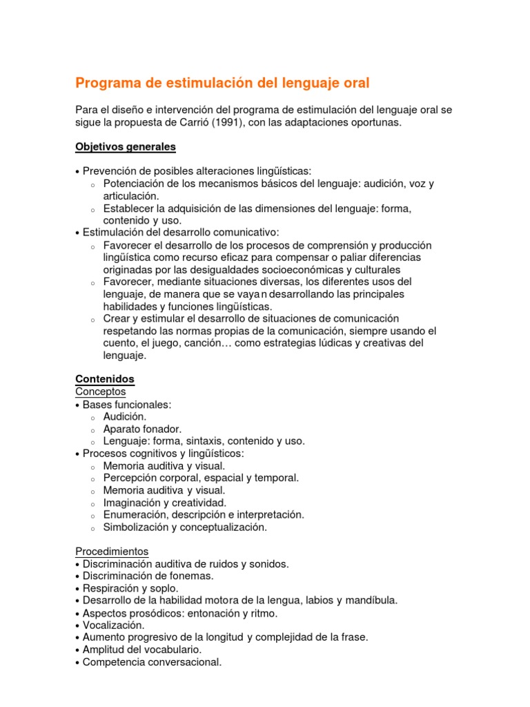 Programa de Estimulación del Lenguaje Oral | PDF | Aprendizaje | Evaluación