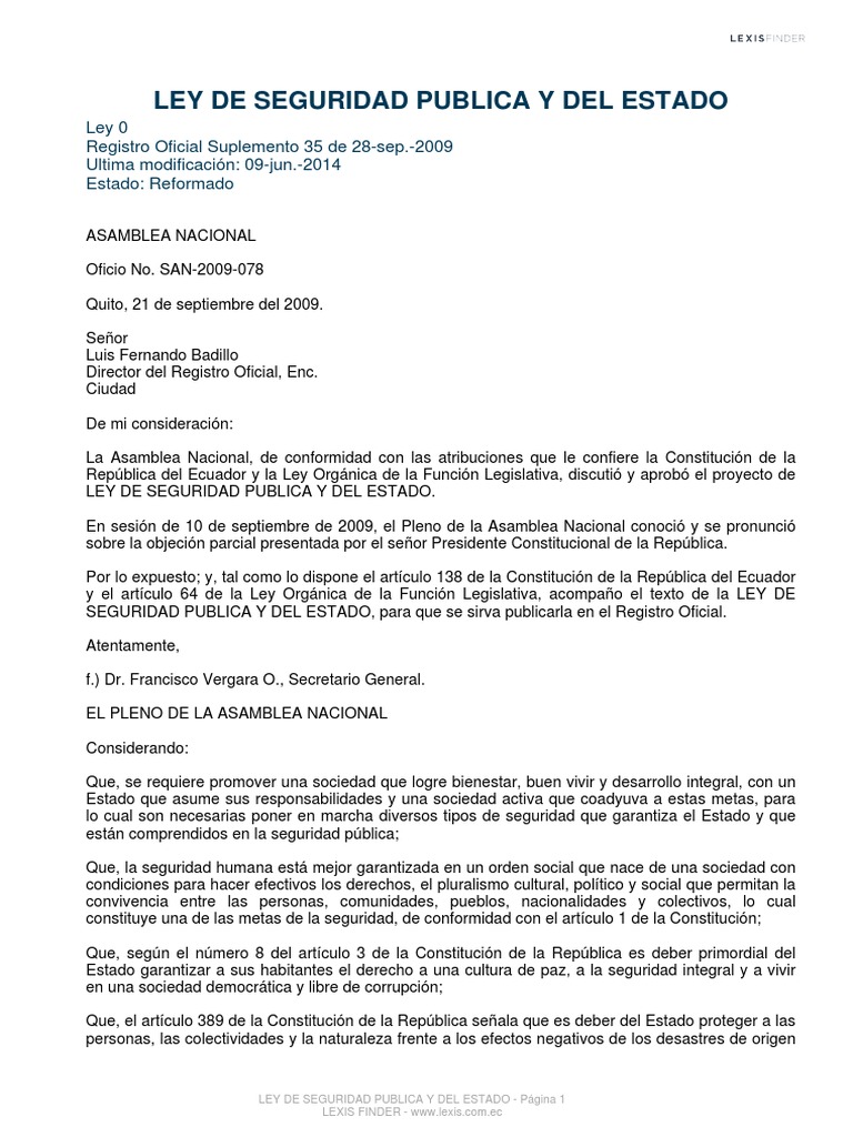 Ley de Seguridad Pública en Ecuador | PDF | Policía | Estado (política)
