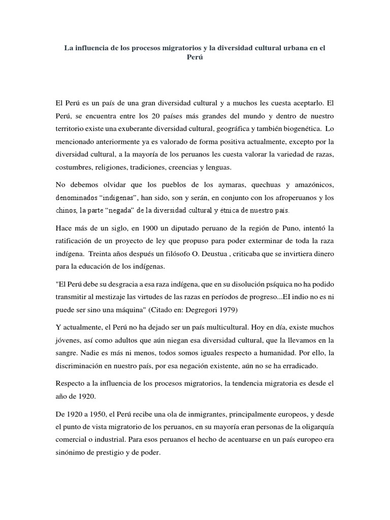 La Influencia de Los Procesos Migratorios y La Diversidad Cultural ...