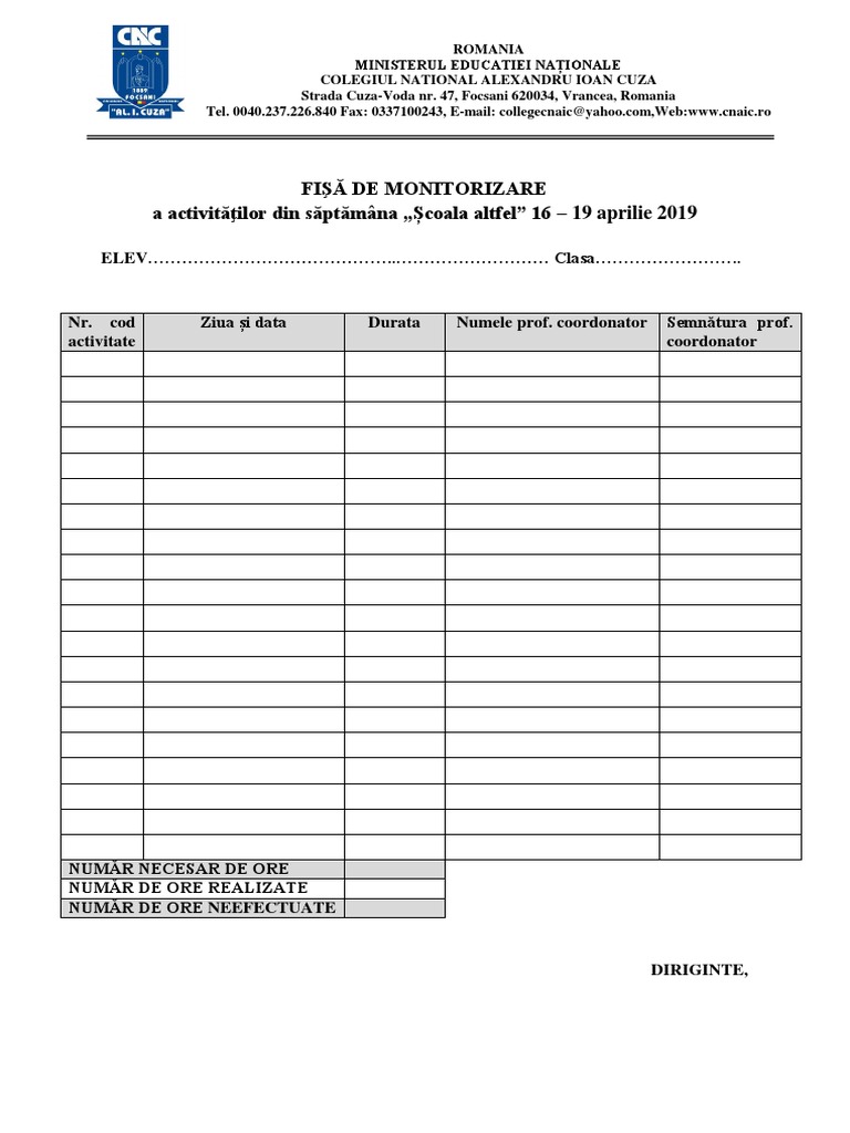 FisÄƒ De Monitorizare 2019