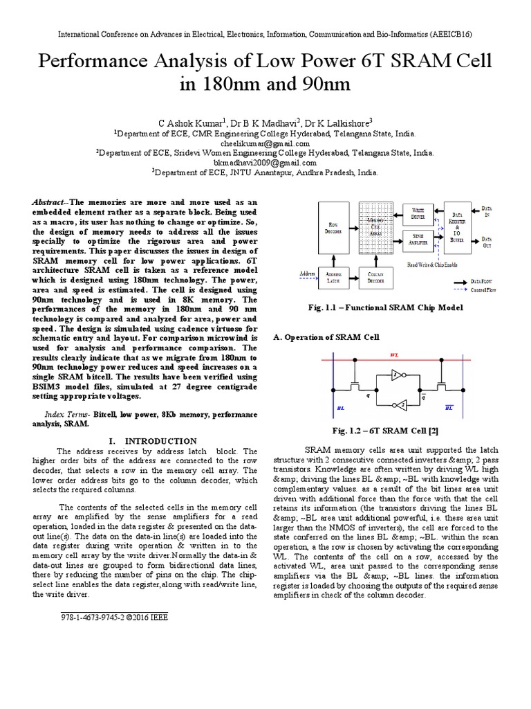 Performance Analysis of Low Power 6T SRAM Cell in 180nm and 90nm | PDF ...