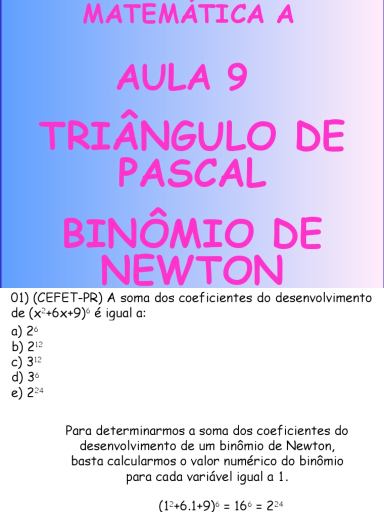 Matemática Ppt Aula 09 Triângulo De Pascal Pdf Matemática