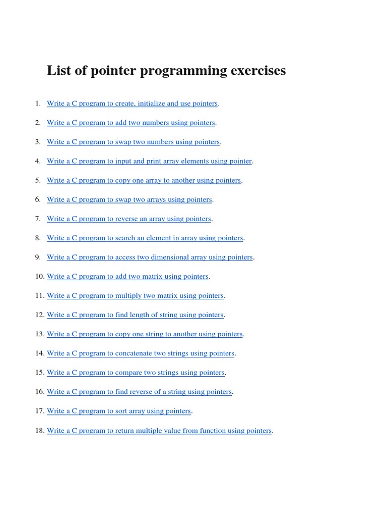 List of Pointer Programming Exercises | PDF