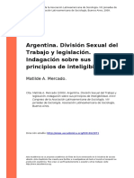 Matilde a. Mercado (2009). Argentina. Division Sexual Del Trabajo y Legislacion. Indagacion Sobre Sus Principios de Inteligibilidad