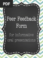 Peer Feedback Form For Informative Oral Presentations