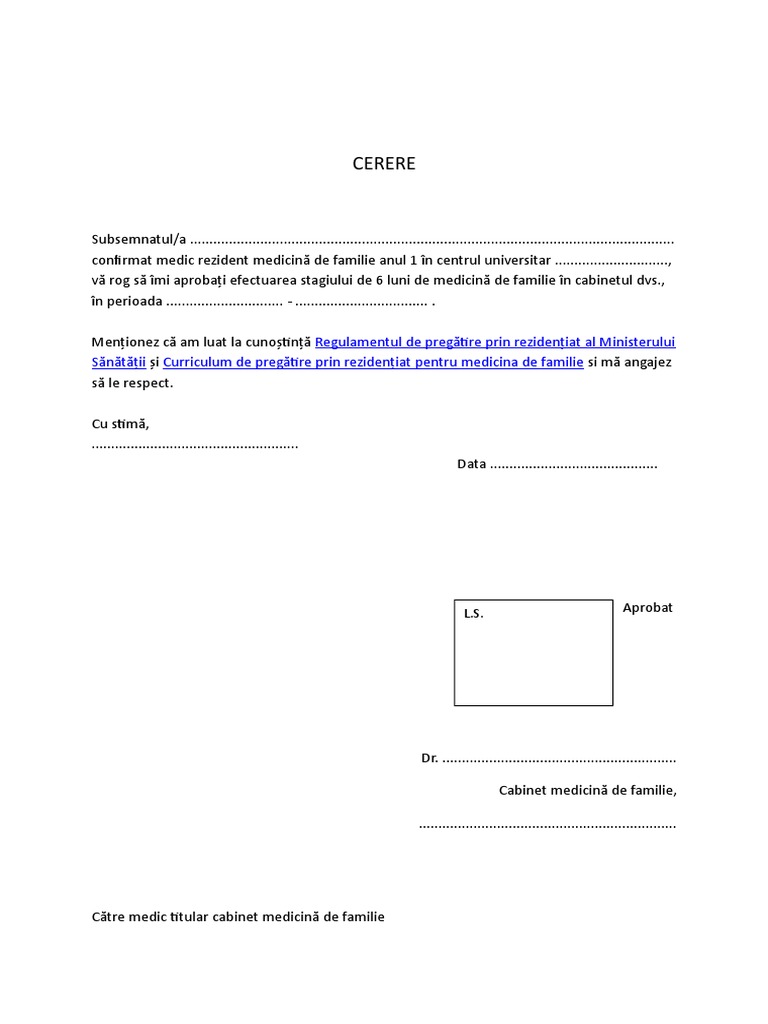 Cerere Stagiu Mf