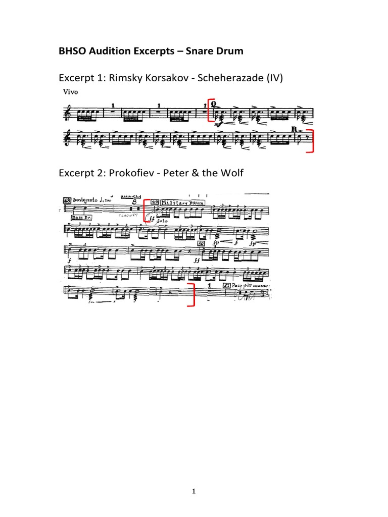 BHSO Audition Excerpts Snare Drum PDF