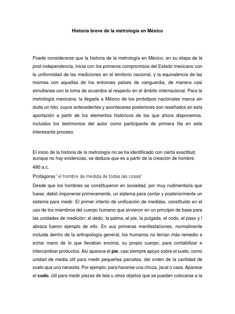Historia Breve de La Metrología en México 12 PDF Pie (unidad) Metrología