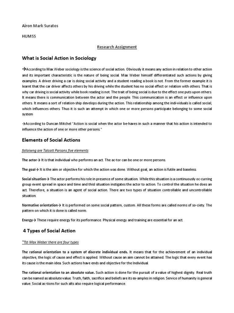 What Is Social Action in Sociology Airon Mark Suratos Humss Research