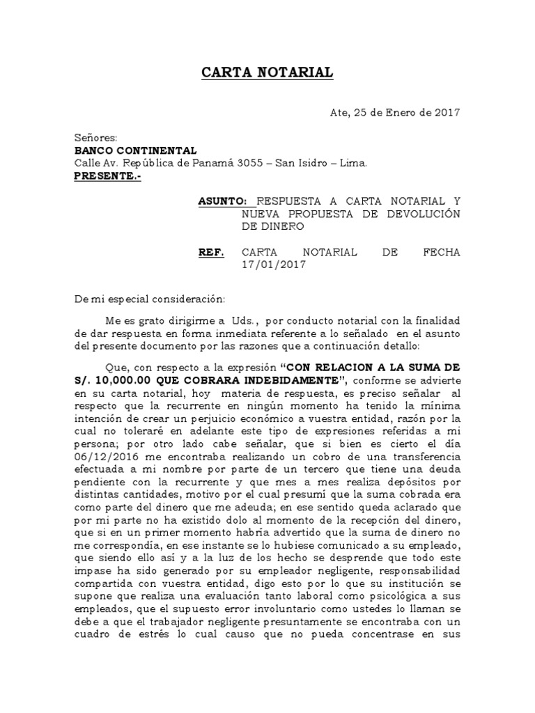 Carta Notarial Banco De Credito Propuesta De Pago Pdf Dinero Bancos