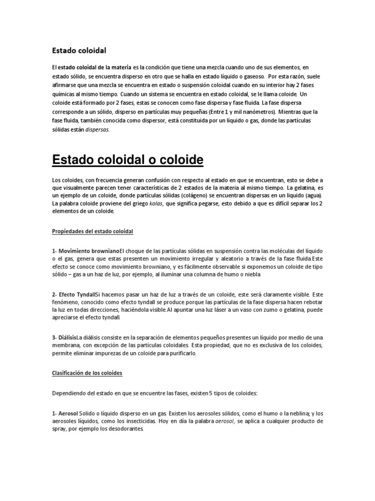 Estado Coloidal | PDF | Coloide | Química Física