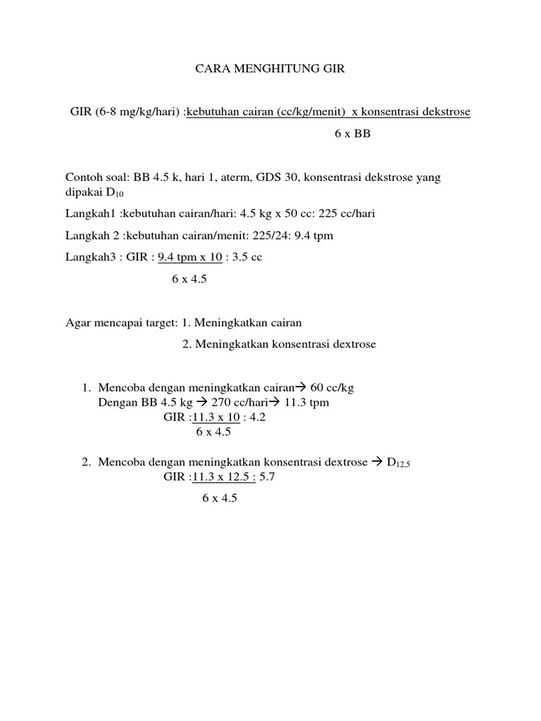 Cara Menghitung Gir Kebutuhan Cairan