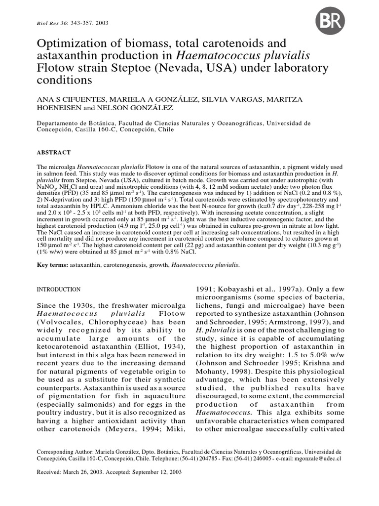 Optimization of Biomass, Total Carotenoids and Astaxanthin Production ...