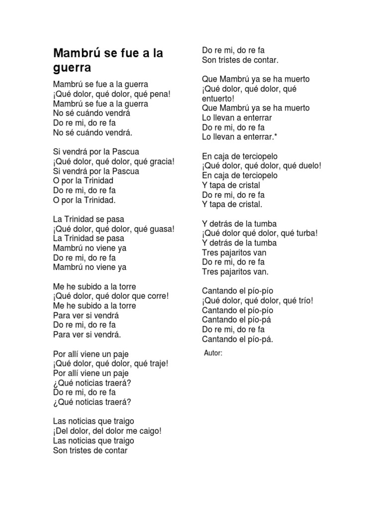 Mambru Se Fue A La Guerra