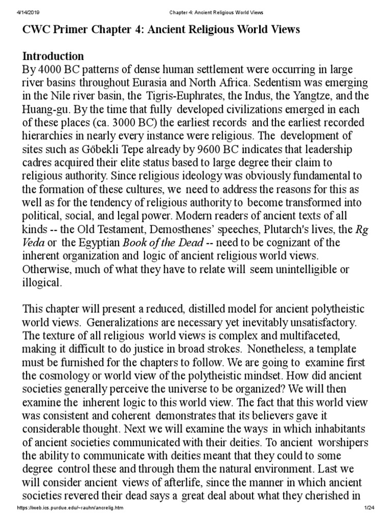 CWC Primer Chapter 4 Ancient Religious World Views PDF Monotheism